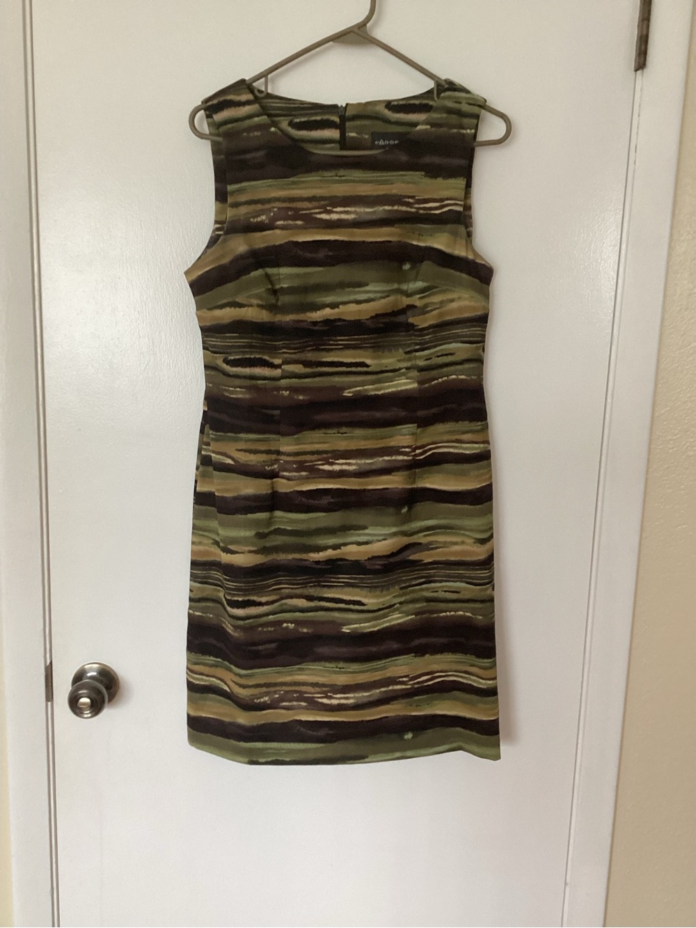 Connected Apparel Green and Brown Striped Sheath Dress Size 10P